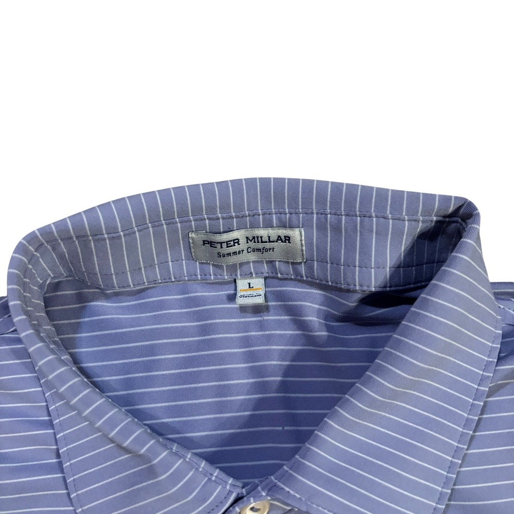 Peter Millar Summer Comfort Mens Large Purple Striped Feather Logo Golf Polo - Picture 5 of 9
